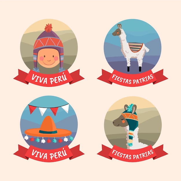 Free vector hand drawn fiestas patrias de peru badge collection