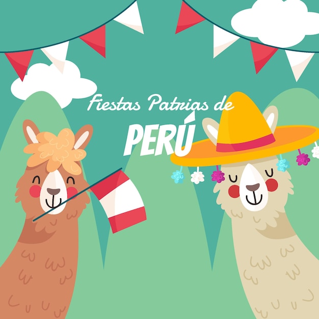 hand drawn fiestas patrias de peru illustration