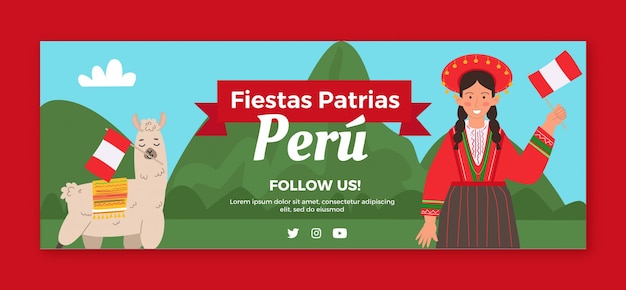 Hand drawn fiestas patrias peru facebook cover template