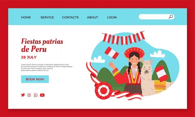 Modello di pagina di destinazione di fiestas patrias perù disegnato a mano