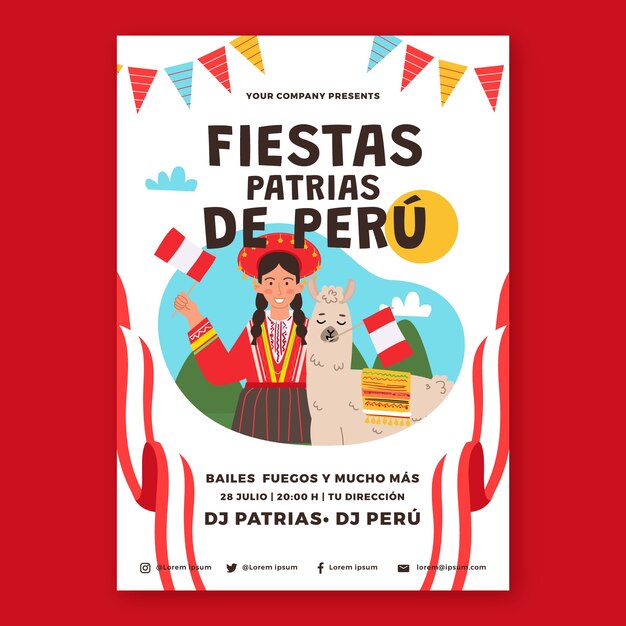 Hand drawn fiestas patrias peru poster template