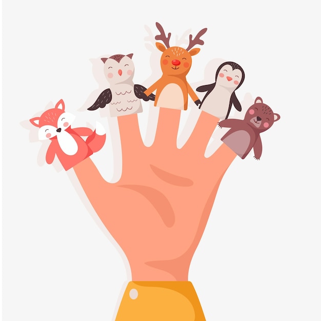 Hand drawn finger puppets collection