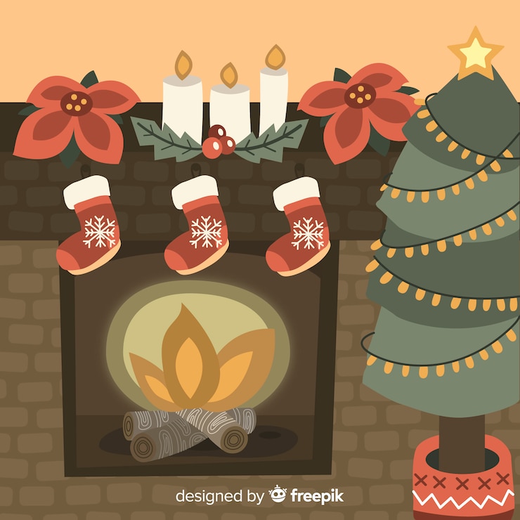 Free Vector hand drawn fire christmas fireplace scene