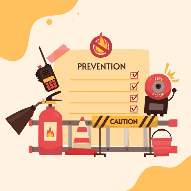 Hand drawn fire prevention illustration