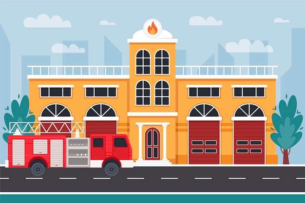 Free vector hand drawn fire station building illustrated