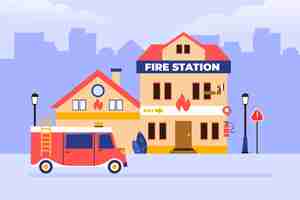 Free vector hand drawn fire station illustrated