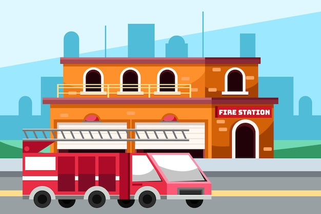 Hand drawn fire station illustration