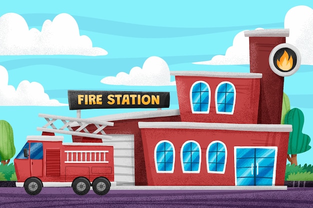 Hand drawn fire station