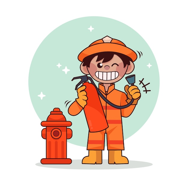 Free vector hand drawn firefighter cartoon illustration