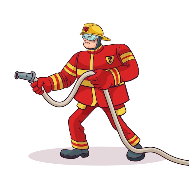 Иллюстрация карикатуры пожарного, нарисованная вручную
