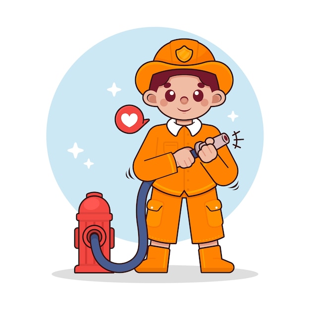 Hand drawn firefighter cartoon illustration