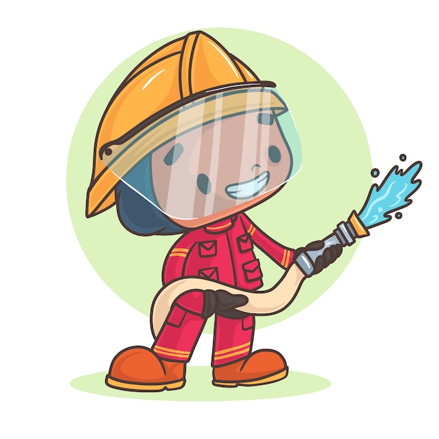 Бесплатное векторное изображение Нарисованная рукой иллюстрация шаржа пожарного