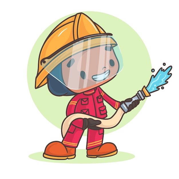 Hand drawn firefighter cartoon illustration