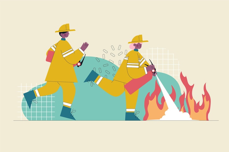 Free Vector hand drawn firefighters putting out a fire