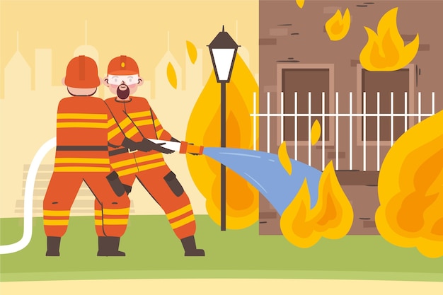 Free vector hand drawn firefighters putting out a fire