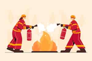 Free vector hand drawn firefighters putting out a fire