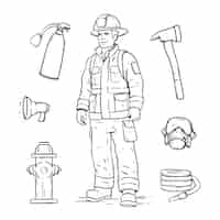 Free vector hand drawn fireman drawing illustration