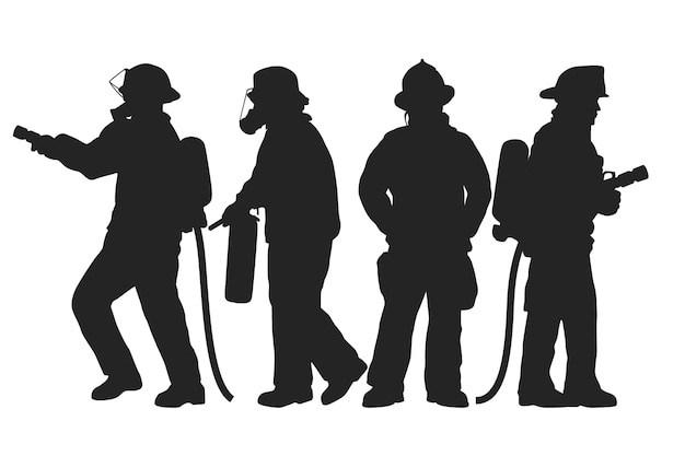 Free vector hand drawn fireman silhouette set