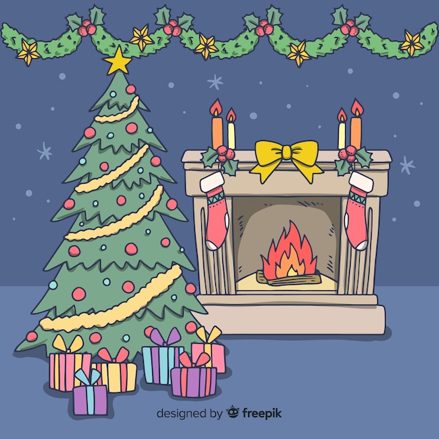 Free vector hand drawn fireplace illustration