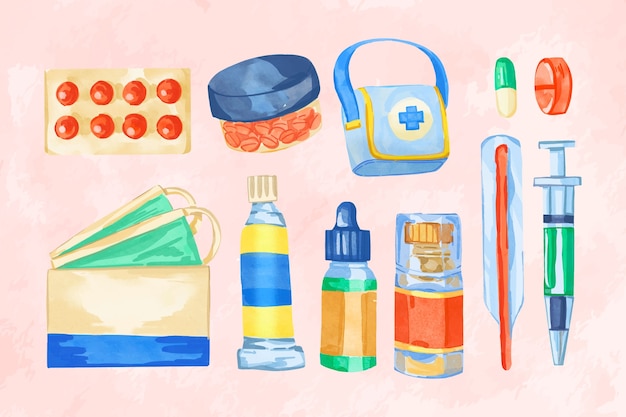 Free vector hand drawn first aid kit collection element