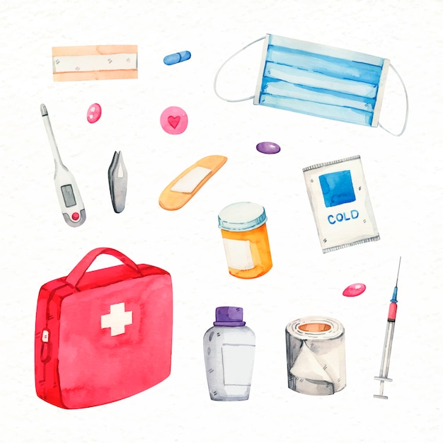 Hand drawn first aid kit collection element