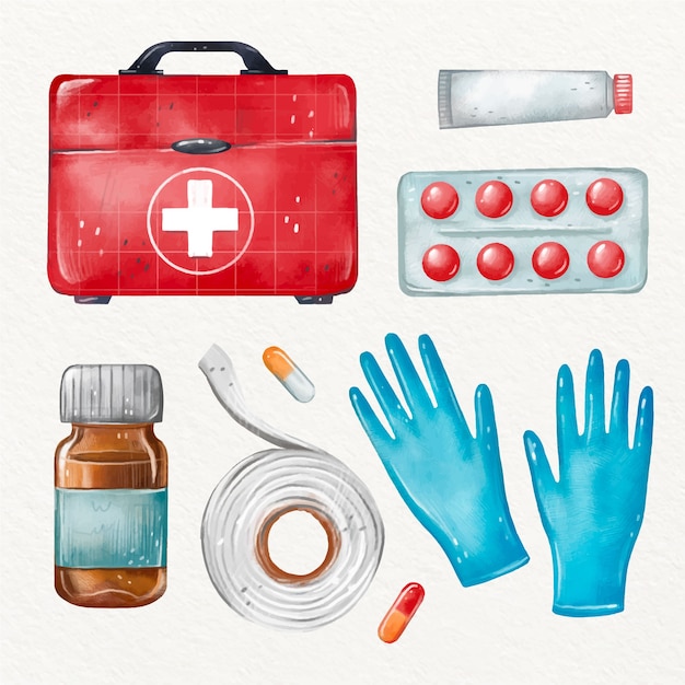 Free vector hand drawn first aid kit collection element