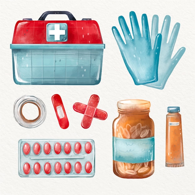 Free vector hand drawn first aid kit collection element