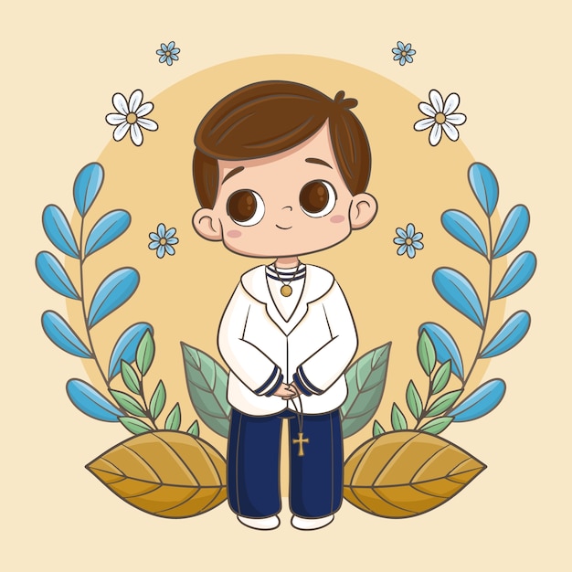 Free vector hand drawn first communion boy illustration