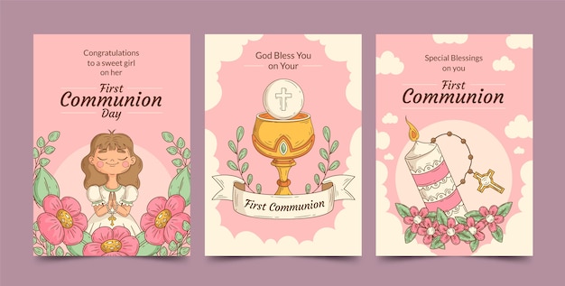 Free vector hand drawn first communion cards