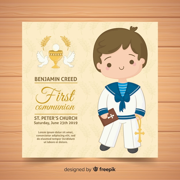 Hand drawn  first communion invitation template