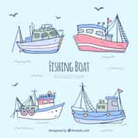 Free vector hand drawn fishing boat collection
