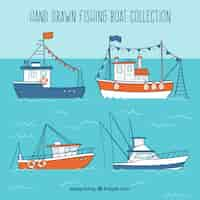 Free vector hand drawn fishing boat collection