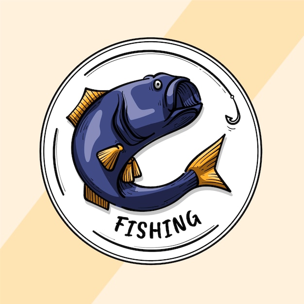 Hand drawn fishing logo template
