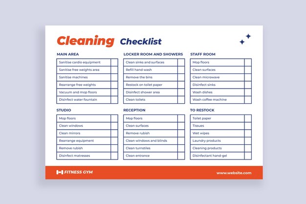 Hand-drawn fitness gym cleaning checklist