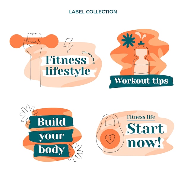 Free vector hand drawn fitness labels