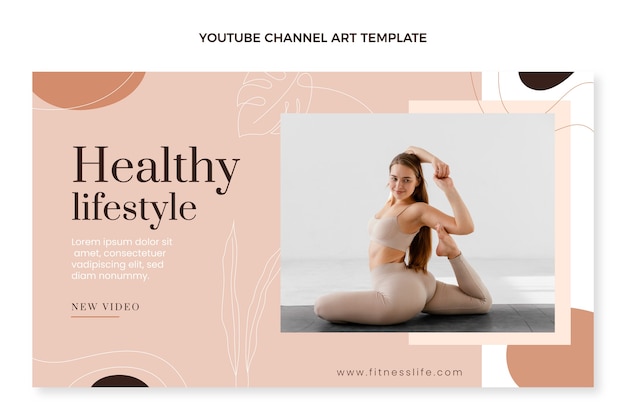 Free vector hand drawn fitness lifestyle youtube channel art