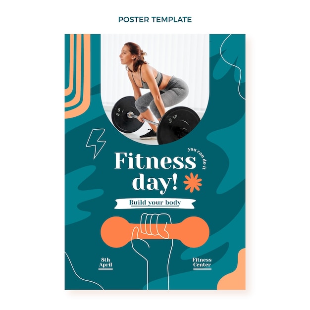 Vettore gratuito modello di poster fitness disegnato a mano