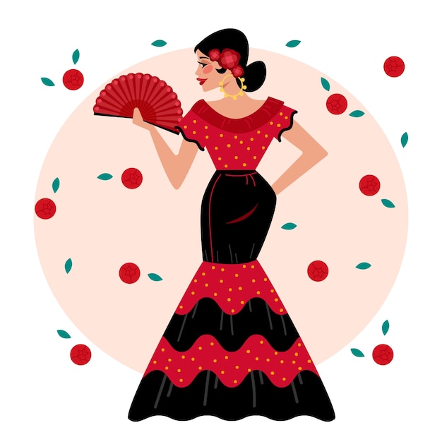 Vettore gratuito illustrazione della donna di flamenco disegnata a mano