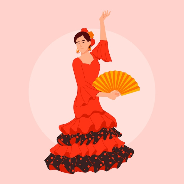 Vettore gratuito illustrazione della donna di flamenco disegnata a mano