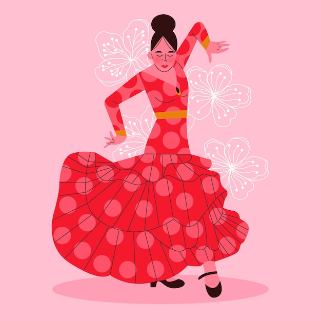 Vettore gratuito illustrazione della donna di flamenco disegnata a mano