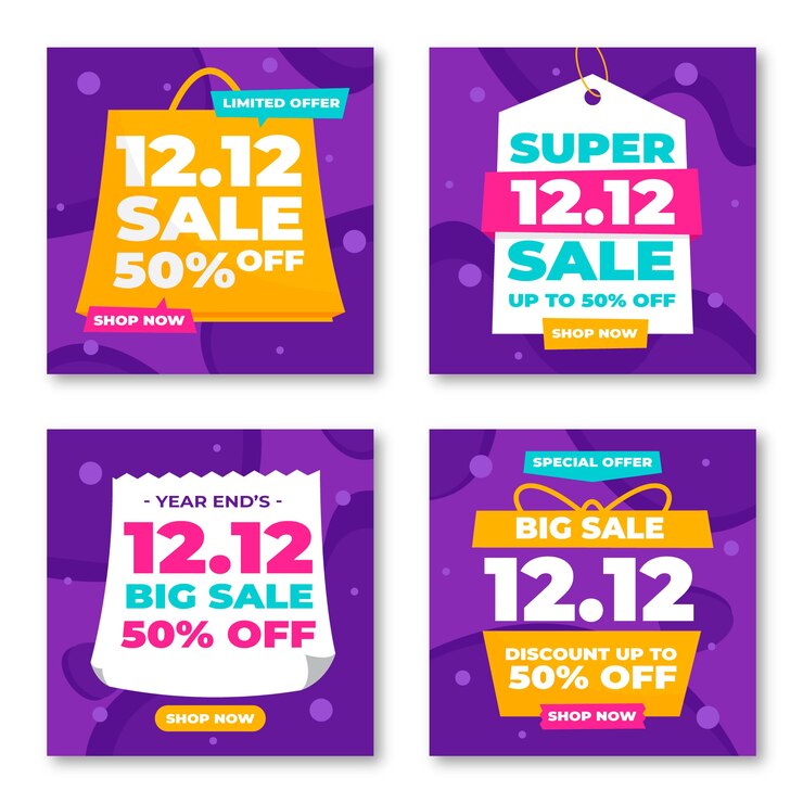 Free Vector hand drawn flat 12.12 instagram posts collection