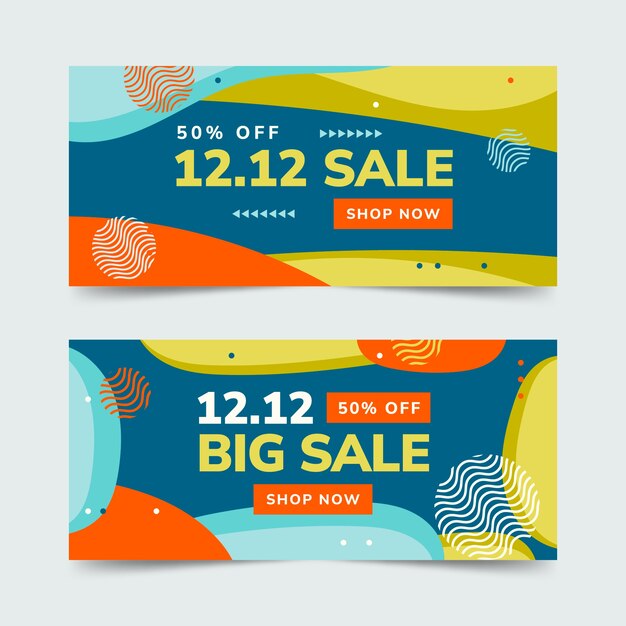 Hand drawn flat 12.12 sale horizontal banners set