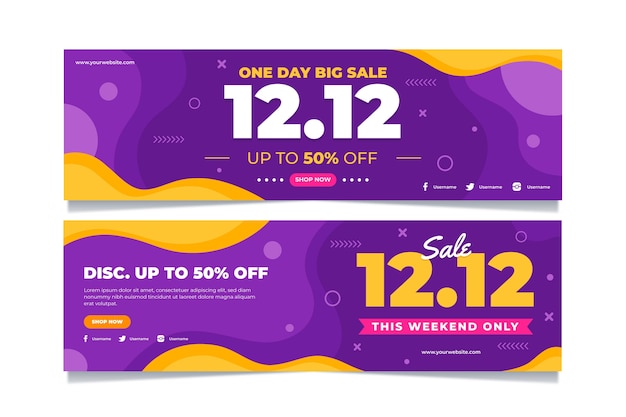 Hand drawn flat 12.12 sale horizontal banners set