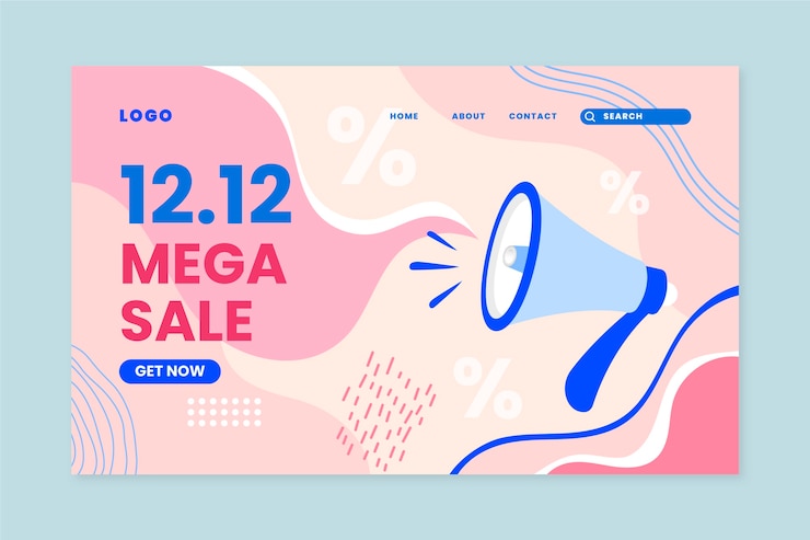 無料Vector 手描きフラット12.12セールランディングページテンプレート