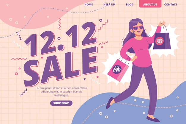 Free vector hand drawn flat 12.12 sale landing page template