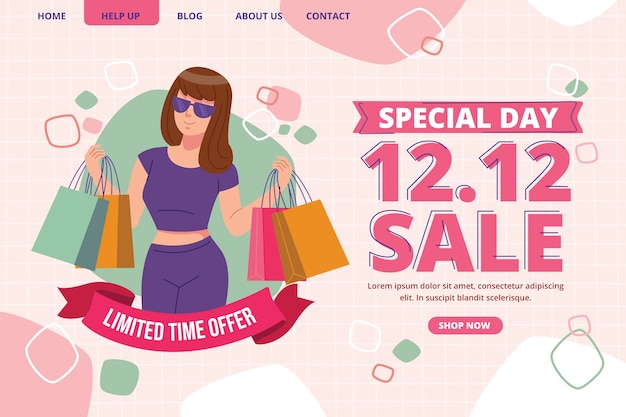 Free vector hand drawn flat 12.12 sale landing page template