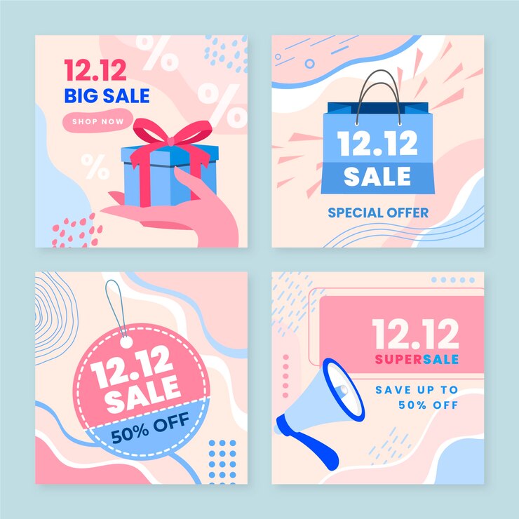 無料Vector 手描きフラット12.12販売ソーシャルメディア投稿コレクション