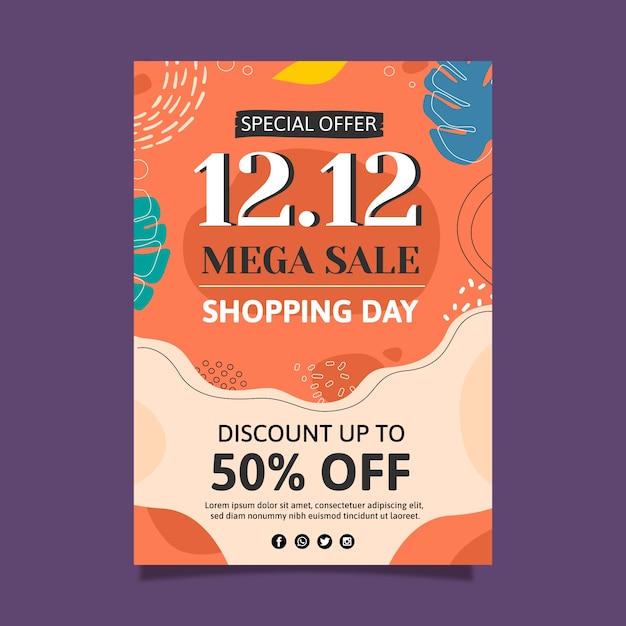 Free vector hand drawn flat 12.12 sale vertical flyer template