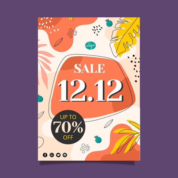 Hand drawn flat 12.12 sale vertical flyer template