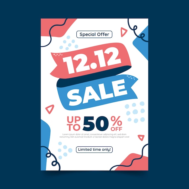 Free vector hand drawn flat 12.12 sale vertical flyer template